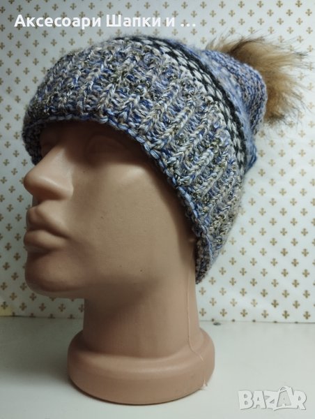 Дамска плетена шапка с папулка- мпш43, снимка 1
