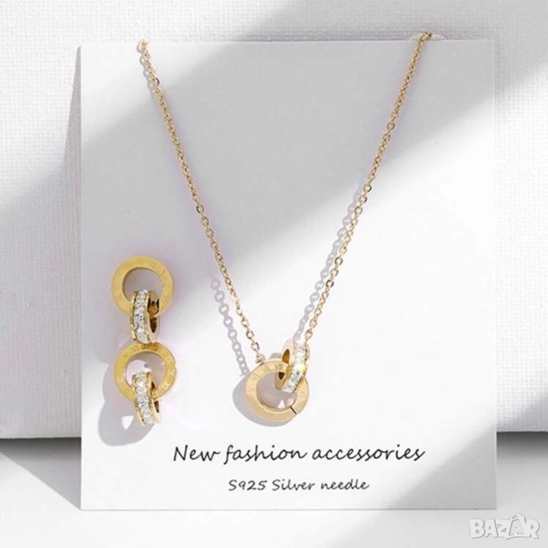 Комплект бижута от неръждаема стомана - колие и обеци, снимка 1