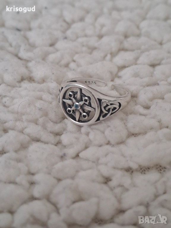 Сребърен пръстен S925 Компас с камъни и трикверта, универсален размер, снимка 1