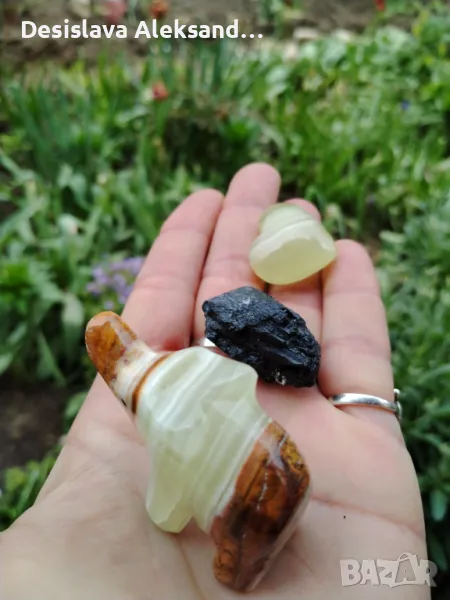 Лот от слонче и сърце от мраморен оникс и турмалин от Бразилия , снимка 1