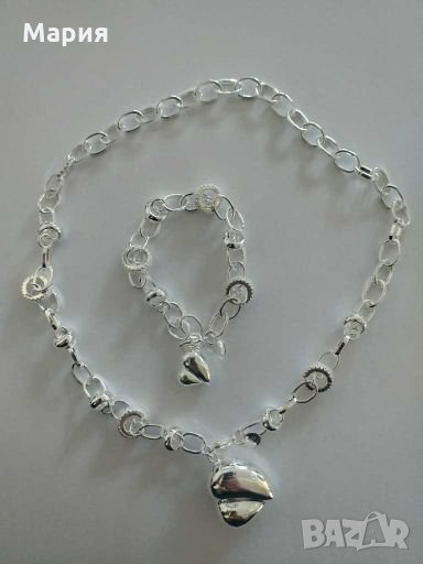 Сребърен ланец и гривна, снимка 1