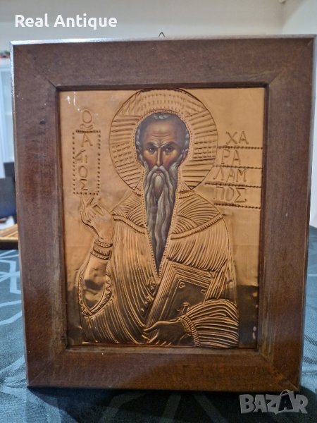 Уникална стара антикварна икона с меден обков , снимка 1