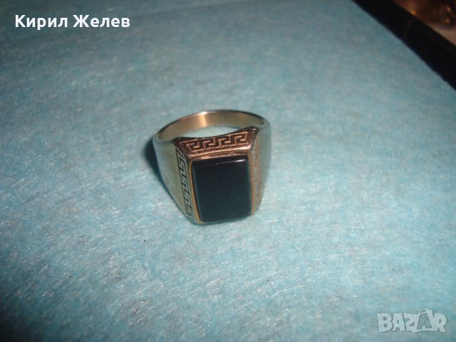 ПОСРЕБРЕН СТАР СТОМАНЕН ВЕРСАЧЕ СТИЛ ПРЪСТЕН с ПОЛИРАН ЧЕРЕН ОНИКС КЛАСИЧЕСКИ АРТ ДЕКО МОДЕЛ 26344, снимка 14 - Пръстени - 34806285