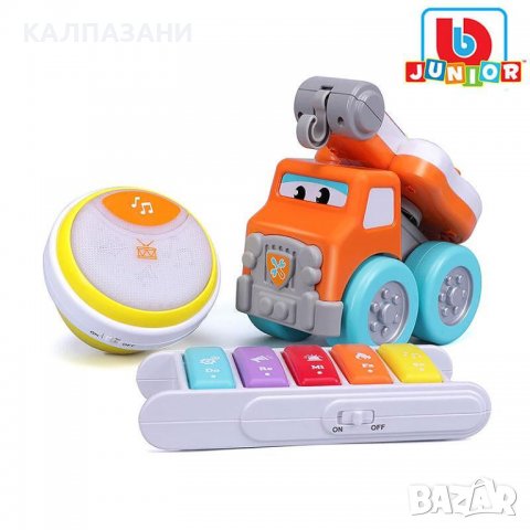 Bburago Junior Строителен музикален камион Drive 'N Rock с три инструмента 16 89034, снимка 3 - Коли, камиони, мотори, писти - 38692611
