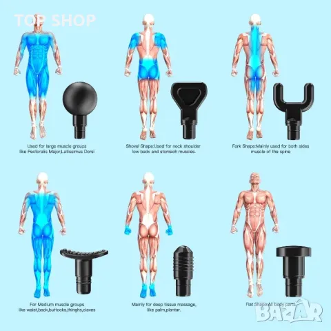 AERLANG АКумулаторен пистолет за мускулен масаж/6 глави/20 скорости/LCD тъч  дисплей, снимка 5 - Масажори - 49308677