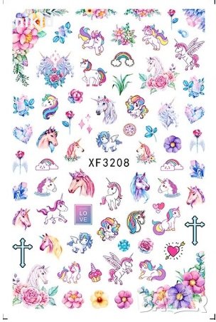 xf3208 еднорог unicorn ваденки слайдер водни стикери за нокти маникюр