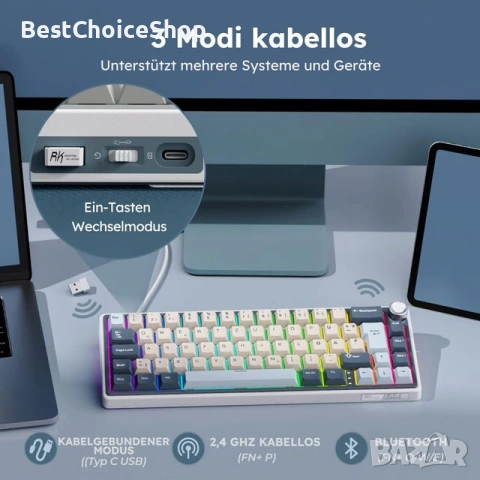 Гейминг 65% Механична Клавиатура RK ROYAL KLUDGE R65, снимка 9 - Клавиатури и мишки - 53423489