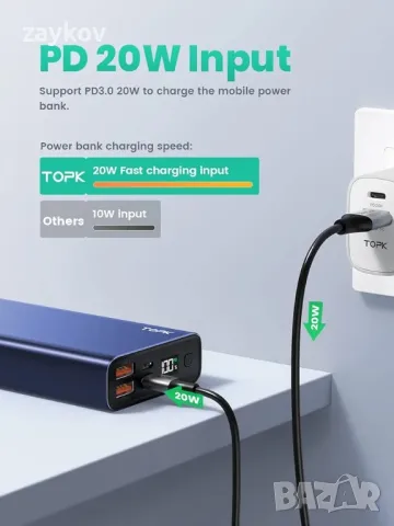 TOPK Power Bank, 20W USB C бързо зареждане 20000mAh преносимо зарядно устройство, снимка 6 - Друга електроника - 48602832