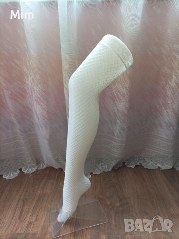   Бели чорапи мрежа с дантела за жартиери , снимка 1 - Бельо - 40447856