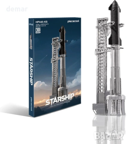 Метален 3D пъзел Piececool "Звезден кораб - ракета", модел за сглобяване, ниво на трудност 3