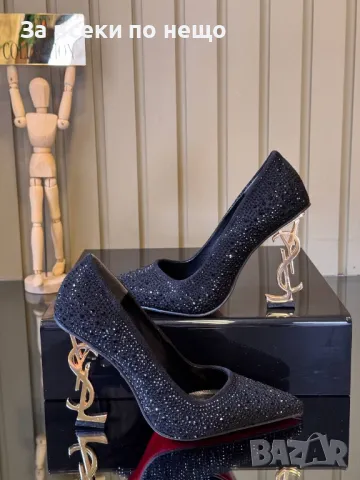 Yves Saint Laurent Дамски Черни Обувки На Златен Метален Ток - 2 Модела Код E271, снимка 5 - Дамски обувки на ток - 50415262