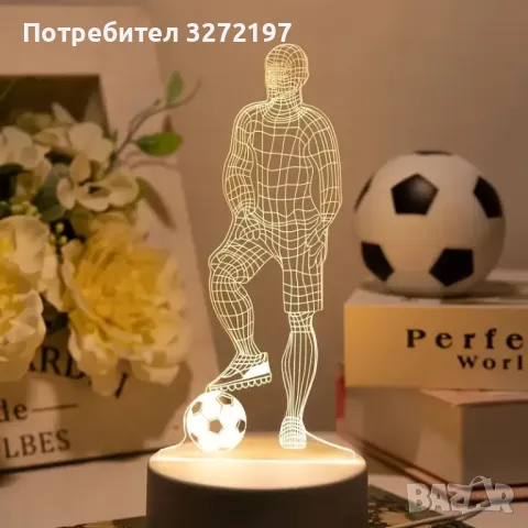Холограмна 3D LED лампа - Футболист, снимка 5 - Настолни лампи - 49574031
