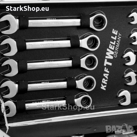 22бр. Прави звездогаечни тресчотъчни ключове Kraftwelle 6-32mm в куфар, снимка 3 - Ключове - 28763169