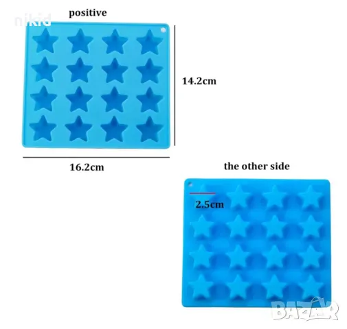 16 звезди звезда дълбок силиконов молд форма фондан шоколад гипс лед бонбон бонбони, снимка 2 - Форми - 48313457