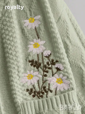 Жилетка с флорална бродерия и копчета в зелено 🍈🍋‍🟩, снимка 2 - Жилетки - 49206103