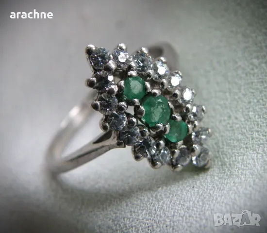 Немски сребърен пръстен с изумруди