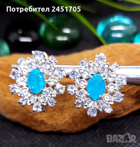 Сребърни обици с натурални танзанити и Син опал , снимка 3 - Обеци - 52661130