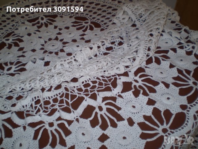  Винтидж ръчно плетена бяла памучна покривка за маса , снимка 8 - Антикварни и старинни предмети - 35656016