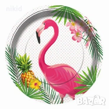 Фламинго Хаваи 8 бр големи картонени парти чинии чинийки