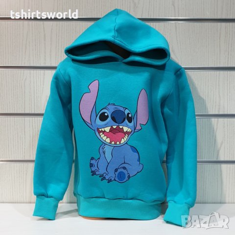 Нов мъжки суичър с дигитален печат Стич (Stitch) в зелен цвят, снимка 8 - Суичъри - 38906924