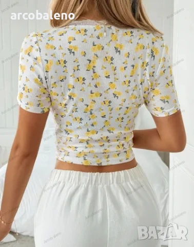 Циганска дамска тениска с къс ръкав и флорален принт Y2K, 3цвята , снимка 3 - Тениски - 50818473