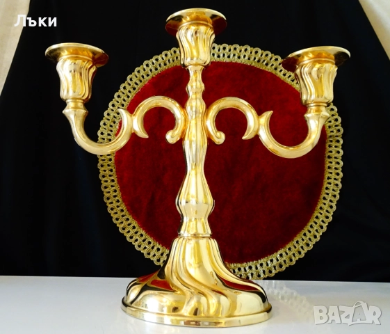 Позлатен троен свещник 1.1 кг.,барок. 