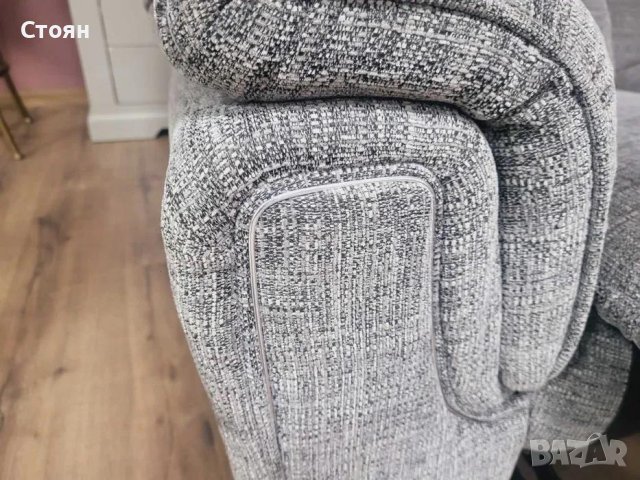 Сив ъглов диван от плат с ръчен релаксиращ механизъм, снимка 12 - Дивани и мека мебел - 43896533