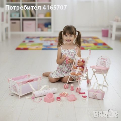 Комплект от 16 части с бебе, количка и аксесоари – Идеален коледен подарък за малки принцеси, снимка 7 - Кукли - 52878356