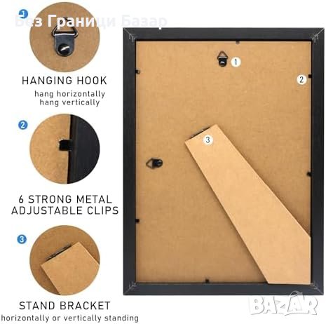 Нов комплект 3 Броя Черна A4 Рамка за Снимки 21x29.7cm, Стилен Дизайн, снимка 2 - Други - 43569164