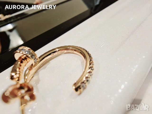 CARTIER Nail Juste un Clou Hoop Rose Gold Diamonds Дамски Обеци Пирон, снимка 8 - Обеци - 53238084