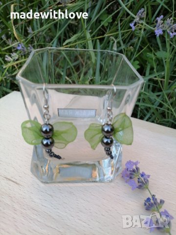 Ръчно изработени обеци "Водно конче", снимка 6 - Обеци - 43242603