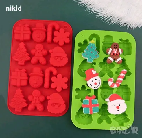Снежинка Бастун елха Дядо Коледа подарък снежен Коледен силиконов молд форма фондан бонбони шоколад