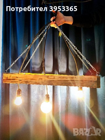 Дървен полилей с три крушки, снимка 2 - Лампи за таван - 43852673