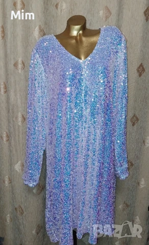 3/4XL Официална рокля в розово лилаво с пайети , снимка 3 - Рокли - 51389203