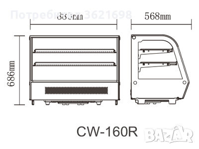 Хладилна витрина 160 литра CW-160R, снимка 2 - Хладилни витрини и фризери - 52629127