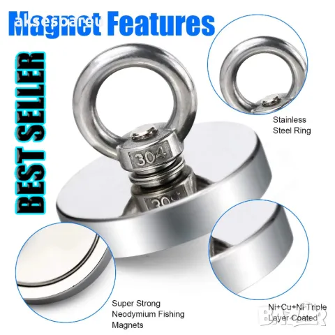 Супер Силен мощен неодимов магнит който се закача с въженце за изваждане на метални предмети от река, снимка 18 - Водни спортове - 47838414