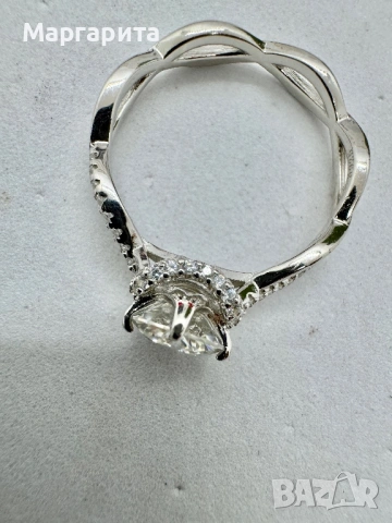 Сребърен пръстен с мойсанит (диамант) 1 карат, снимка 12 - Пръстени - 53306186