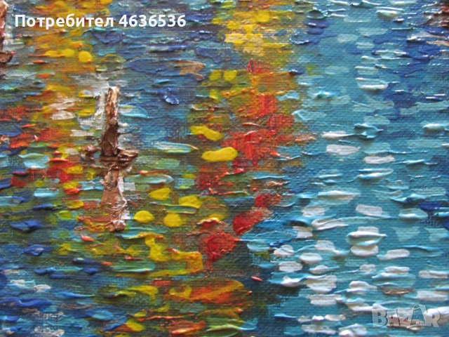 Картина масло, картон, подпис-Море, залез, 40х30см., снимка 4 - Декорация за дома - 53442890