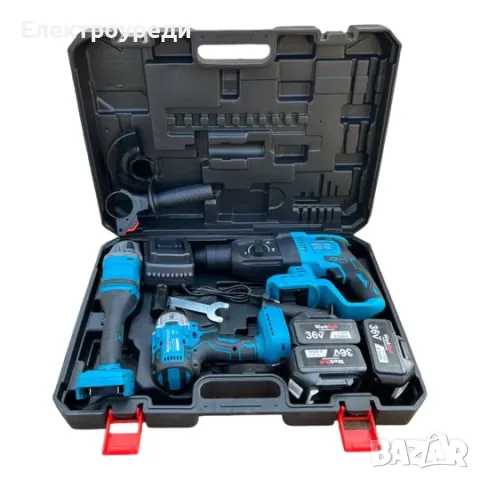 4в1 Безчетков комплект WerkBull Перфоратор, Гайковерт-Винтоверт и Ъглошлайф + 3 батерии 36V 8Ah, снимка 3 - Други инструменти - 47628456