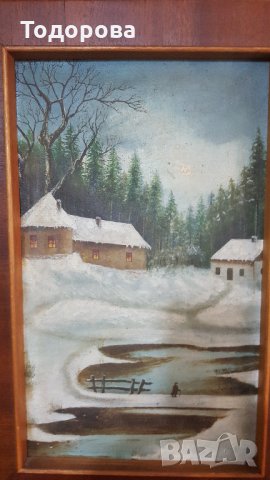 Стара картина-Зимен пейзаж, снимка 2 - Антикварни и старинни предмети - 27600158