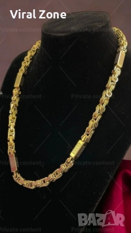 Изтънчен мъжки стил ланец от медицинска стомана I c e b e r g със златисто покритие, снимка 2 - Колиета, медальони, синджири - 53461298