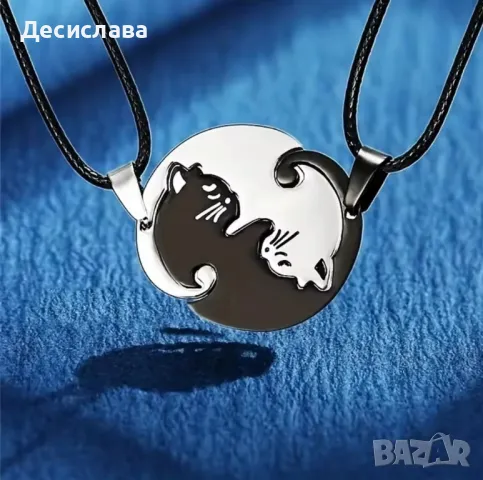 Двоен медальон с котки "Ин и Ян", снимка 2 - Колиета, медальони, синджири - 48947982