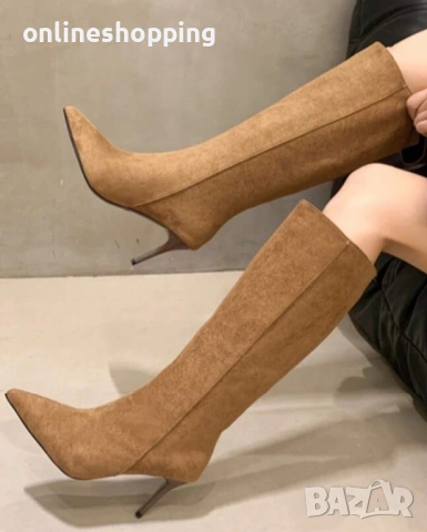 **НОВИ** стилни дамски ботуши на висок ток в кафяв цвят, 38 размер