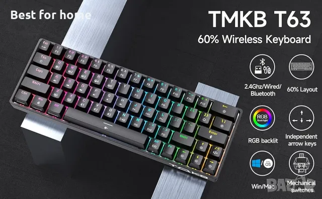 TMKB T63 механична клавиатура с Blue Switch, Bluetooth / 2.4G, снимка 11 - Клавиатури и мишки - 47819194