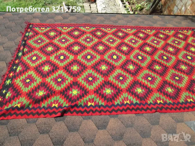 1860 рядък Тетевенски вълнен килим,модел Софрата двулицев 4.20 х 2.30м., снимка 4 - Антикварни и старинни предмети - 48387774