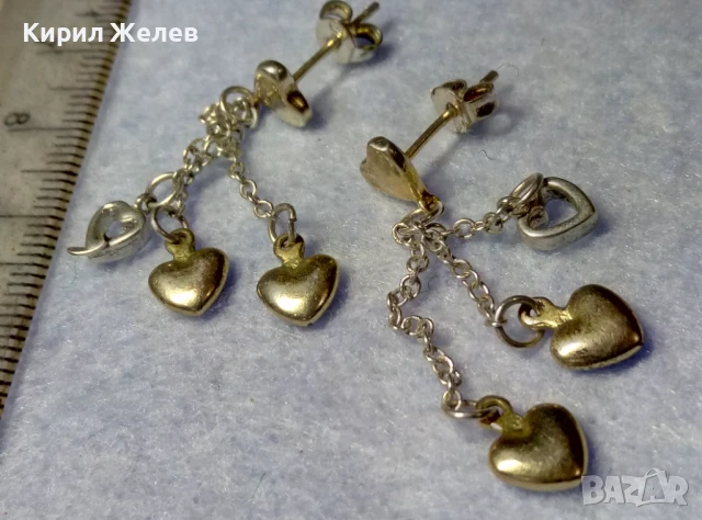 ПРЕКРАСНИ НЕЖНИ ПОСРЕБРЕНИ ОБЕЦИ СЪРЧИЦА от БЛАГОРОДНА СТОМАНА с ЖЪЛТА ПОЗЛАТА и ПЕЧАТИ 925 49443, снимка 4 - Обеци - 50530875