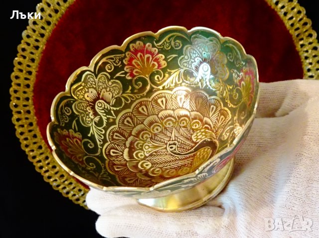 Бронзова бонбониера,клетъчен емайл,паун. , снимка 4 - Антикварни и старинни предмети - 37120985