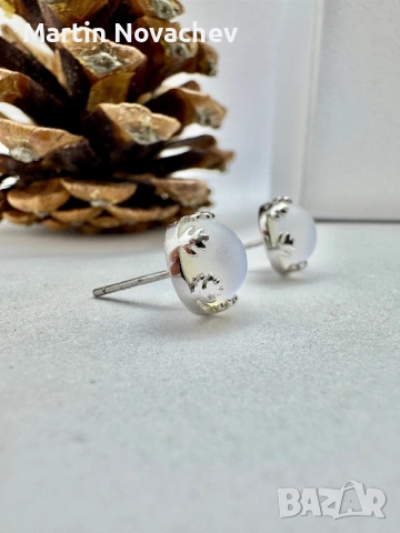 Сребърни обеци с лунен камък , снимка 6 - Обеци - 53160547