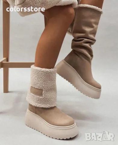 Боти на платформа - бежов велур - BPK1