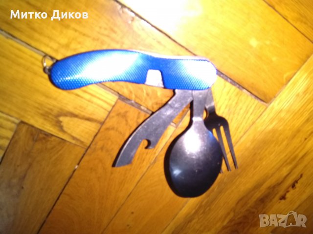 Туристическо ножче с 4 части -ножче -отварачка вилица-лъжица, снимка 1 - Екипировка - 26848925